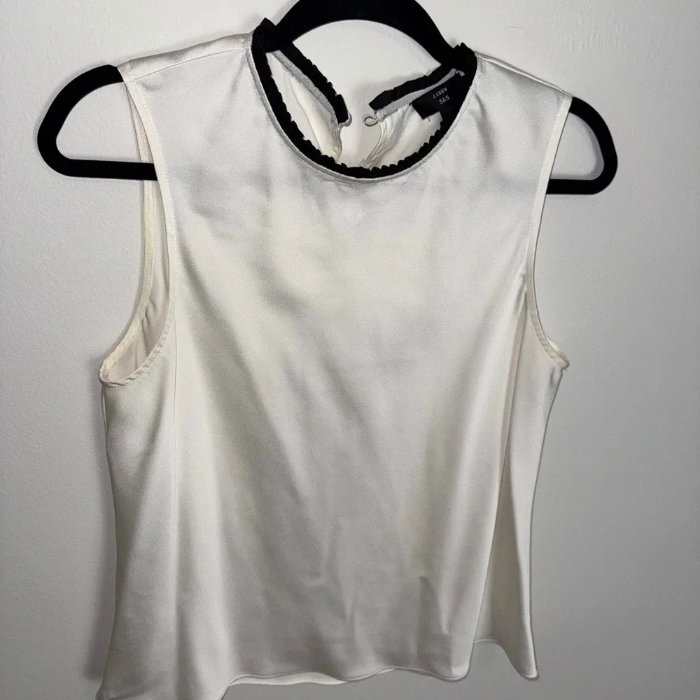 J. Crew 365 White Black Trim Sleeveless Shell Top‎ Women's Size Medium